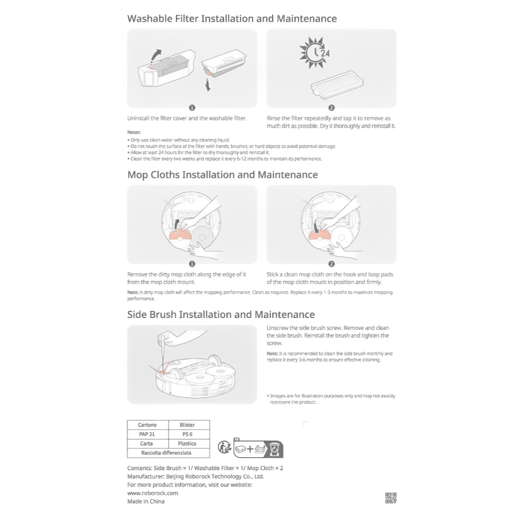 Roborock Accessories Pack(Side Brush/Filter/Mops)